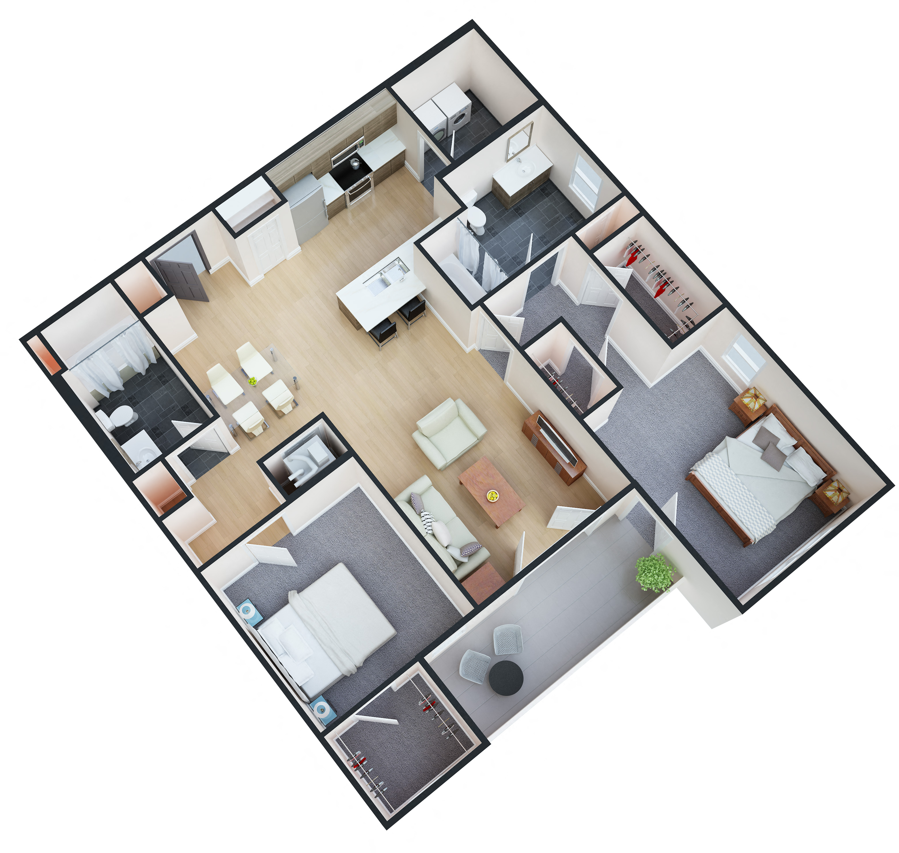 Floor plan for 2 beds, 2 baths, 1138 sqft